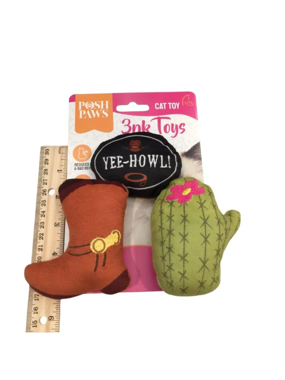 Posh Paws YEE-HOWL Western Cat Toys with Catnip 3 Pieces Boot Cactus
